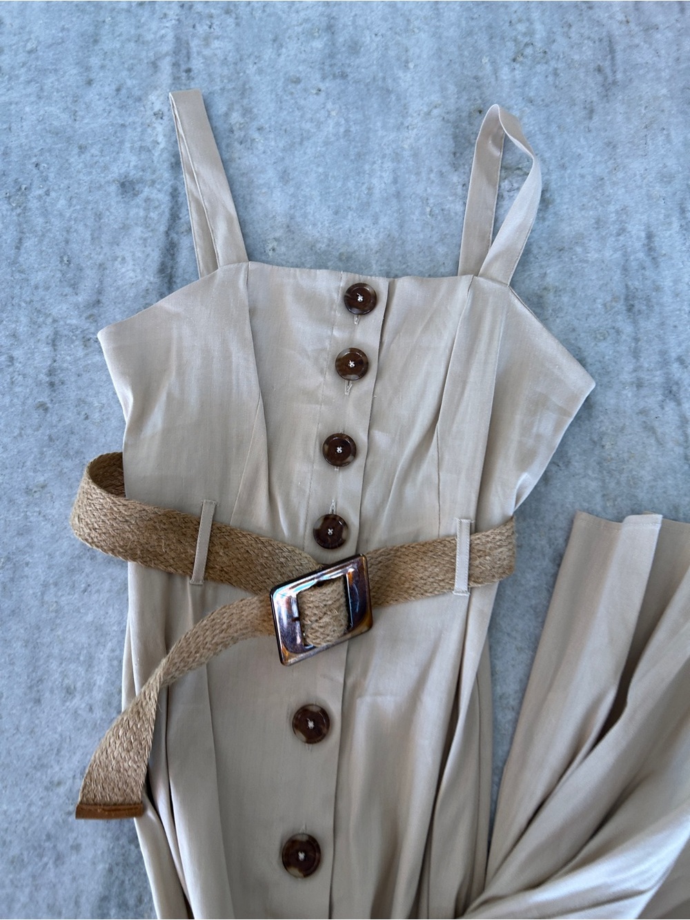 Forever 21 Contemporary Beige/Tan Button-Front Sundress with Woven Belt Size S - Picture 3 of 9